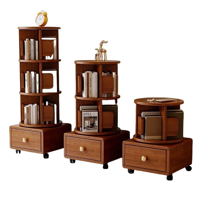 &* Solid Wood 360 Degrees Rotating Bookcase Floor-to-Ceiling Simple Bookshelf For Home Office And Bedroom For Children