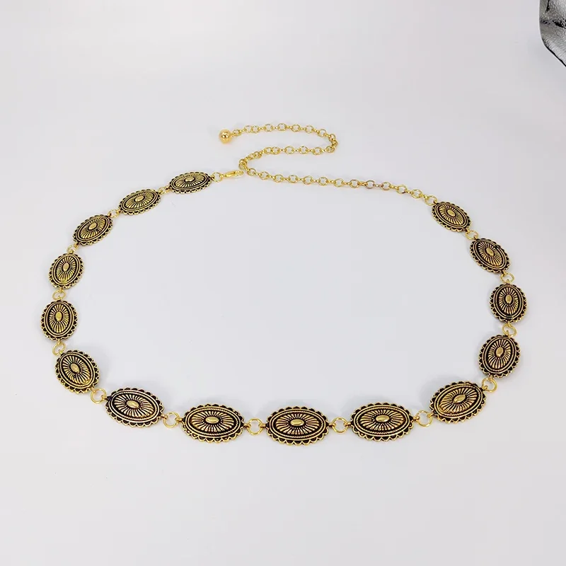 إكسسوارات سلسلة الخصر ذات الطراز العرقي، فستان نسائي بوهيمي متعدد الاستخدامات، فستان راقي مع حزام خصر معدني قديم #5