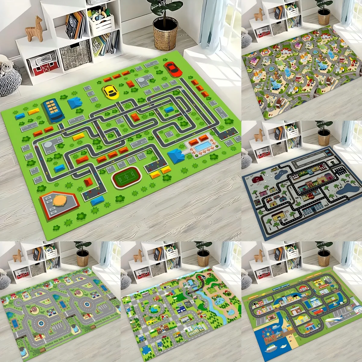 Tapis de jeu de voiture pour garçons et filles, tapis sur le thème de la ville d'autoroute pour enfants, voitures jouets, tapis pour salle de jeux, tapis de jeu antidérapant pour enfants