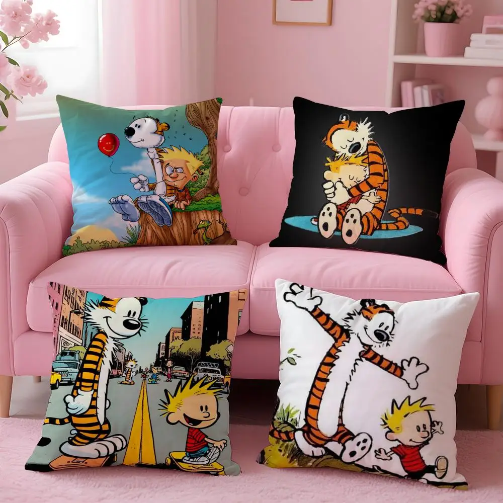 هزلية C-Calvin و H-Hobbes غطاء الوسادة أفخم النسيج لينة على الوجهين المطبوعة أريكة شتاء دافئ المنزل هدية وسادة غطاء #3