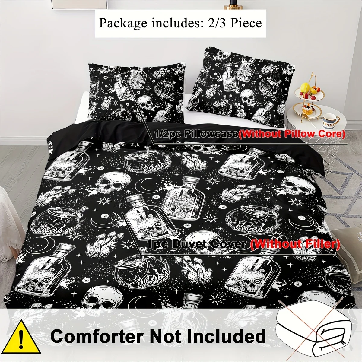 2/3pcs Halloween Skull Down Comforter Set Soft Comfortable Moon Printed Down Bedding Set Halloween Gift Happy Halloween