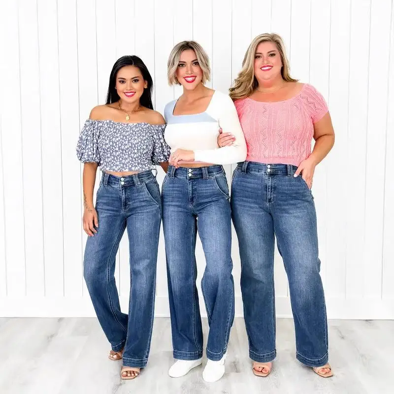 

Women's Clothing Street Trendy Jeans European American Blue Washed Straight Leg Denim Jeans Temperament Fashion Women's Jeans