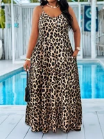 Vestido largo con tirantes finos y estampado de leopardo de talla grande, ropa informal de playa y vacaciones, moda de verano de tendencia para mujer