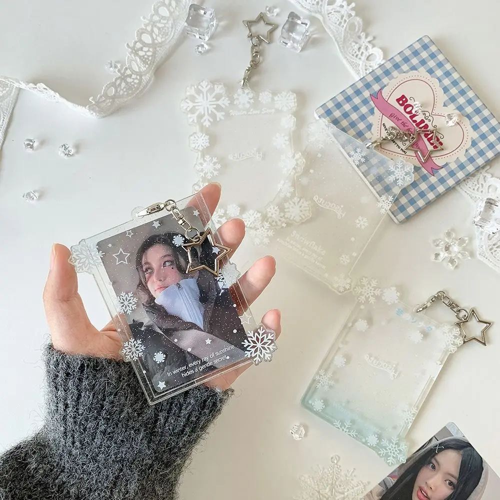 Kawaii Clear Card Cover Hard Snowflake Campus Card Protective Case 3Inch Card Storage Cards Sleeve Hadiah untuk Pelajar