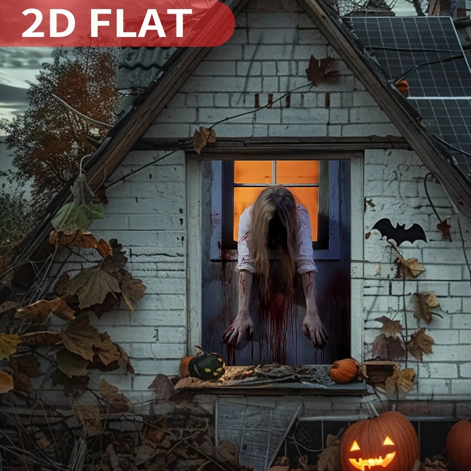 1pc Creepy Halloween Party Banner Scary Window Cover Clings 3X4FT, Party banners
