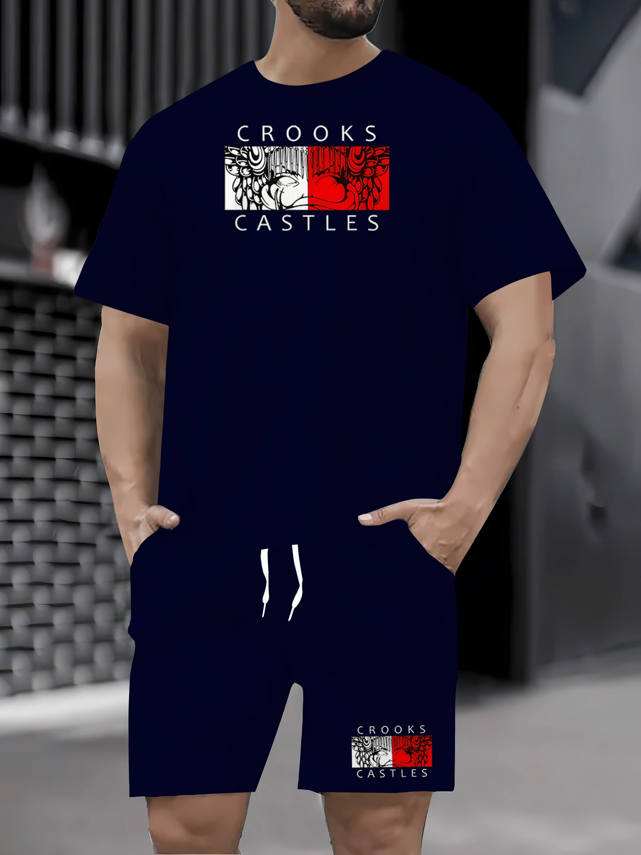 

Новый мужской комплект с короткими рукавами и короткими шортами в спортивном стиле с 3D-печатью на лето 2025 года.