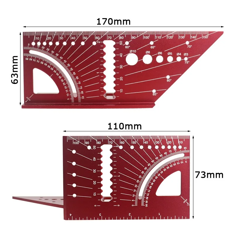 Multifunctional Aluminum Alloy 45 Degree 90 Crossing Line Ruler, Line Drawing Tool, Carpenter's Fixed Gauge Measuring Tool