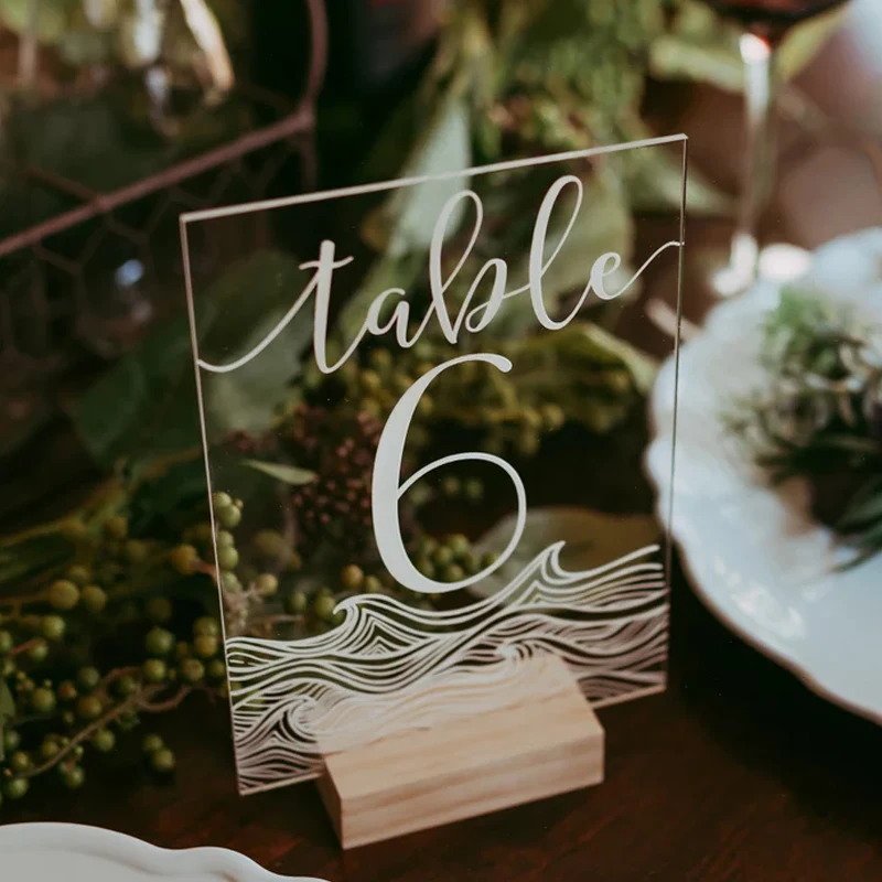 

Wedding Table Numbers Personalized Calligraphy Acrylic Table Numbers with Wood Holder Rustic Wedding Event Shower Number Sign