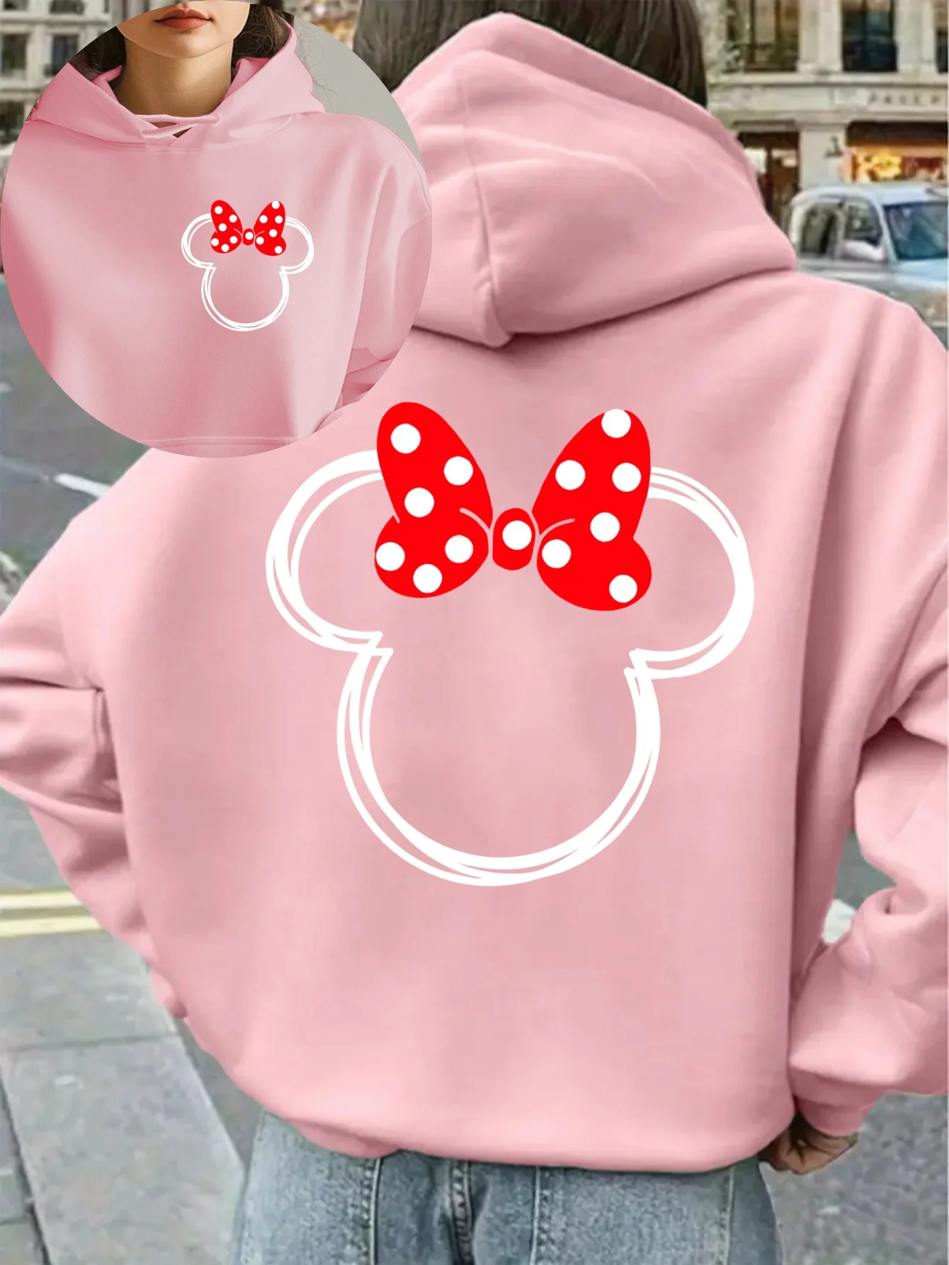 المرأة ديزني ميني ماوس القوس طباعة الرجال الصوف هوديس قلنسوة من القطن البلوز البلوز الخريف الشتاء المعتاد فضفاض معاطف #1