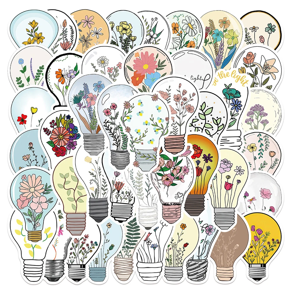 10/30/50PCS Light Bulb Art Flowers Graffiti Stickers Aesthetic Decals Skateboard Fridge Guitar DIY Cute Sticker Kids Toy Decal