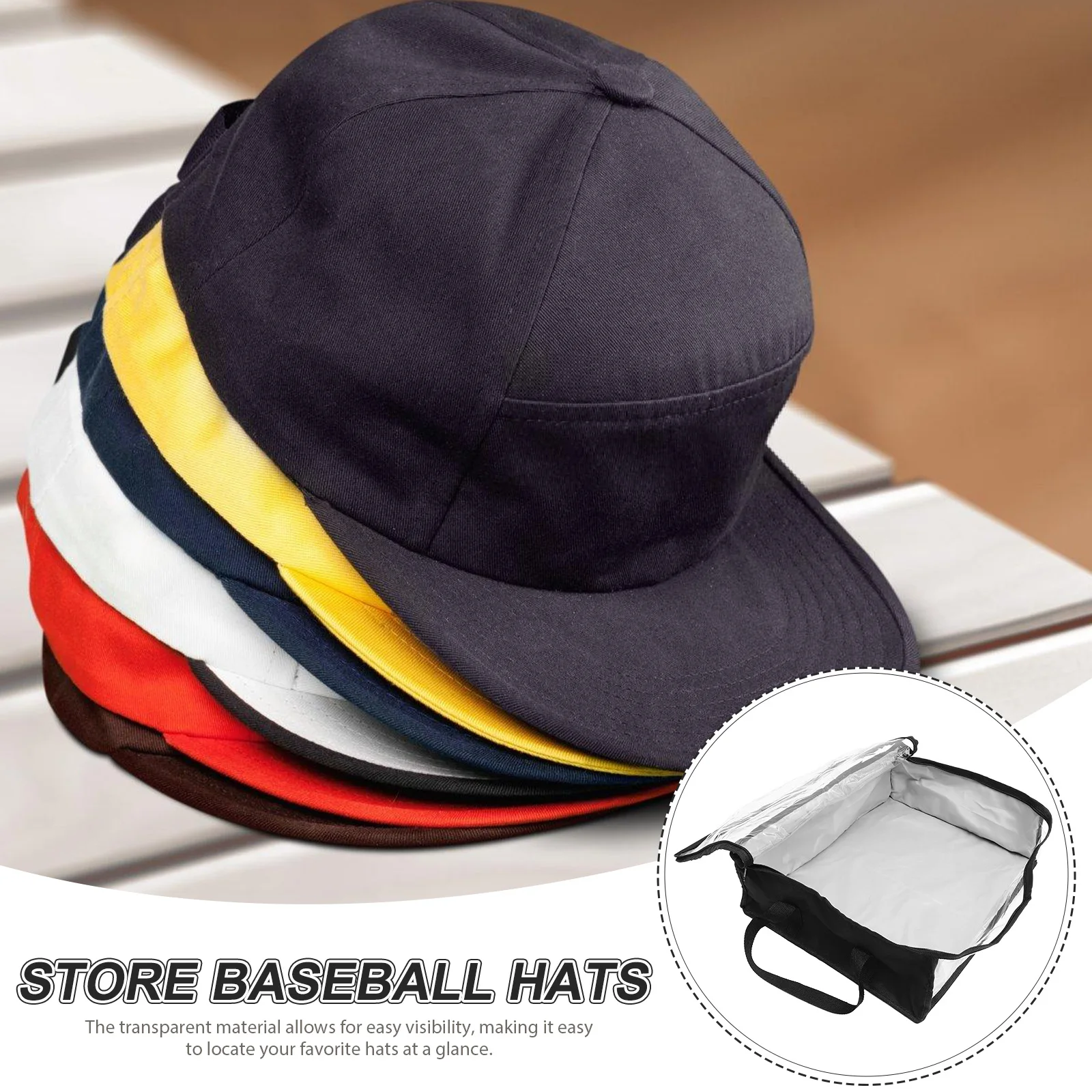 

Transparent Double Row Baseball Cap Visor Hat Storage Bag Large Capacity Black Color Portable ganizer For Clothes