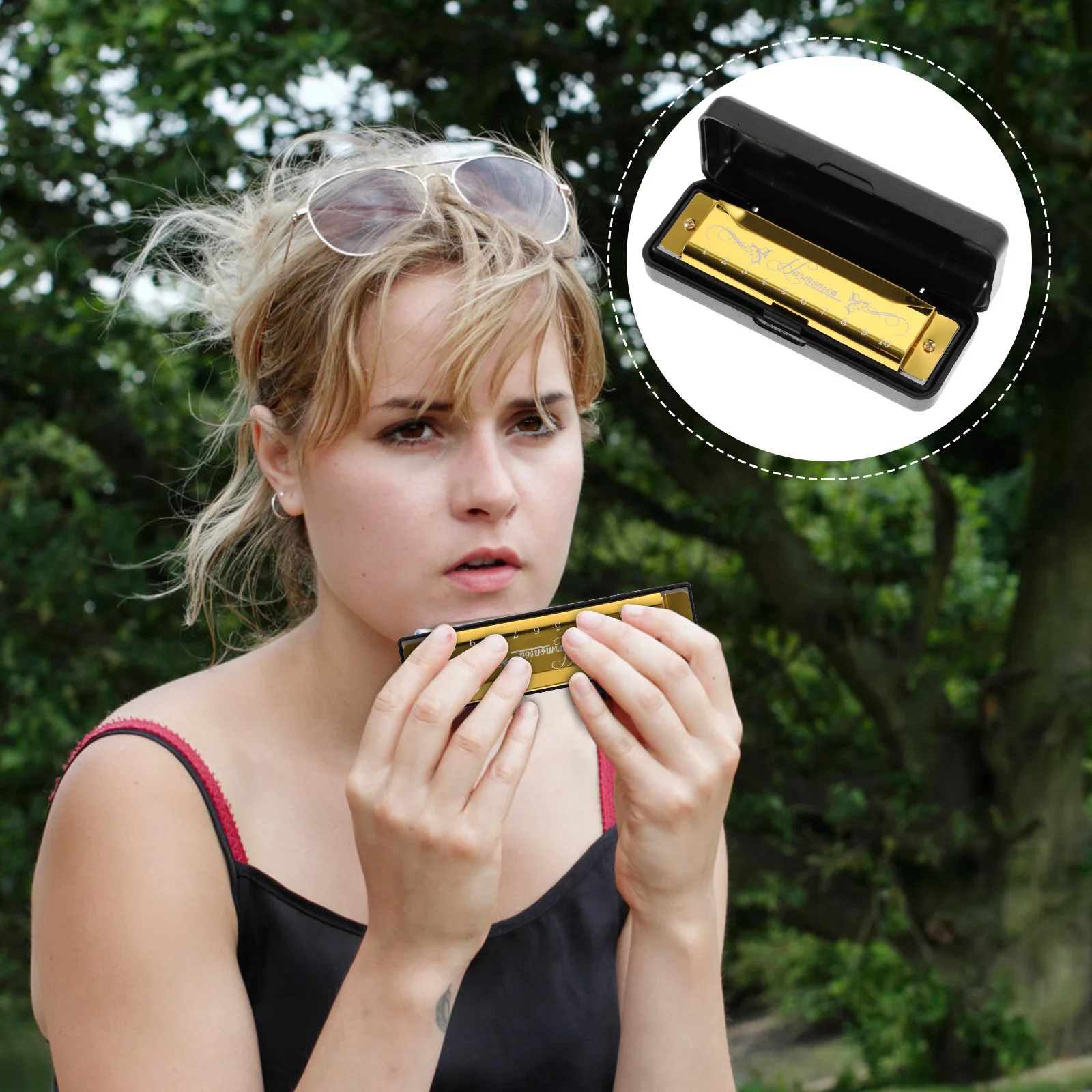 

10 Holes Harmonica Durable Portable ABS Metal Musical Instrument Key of C Professional for Beginners Kids Adults Practice