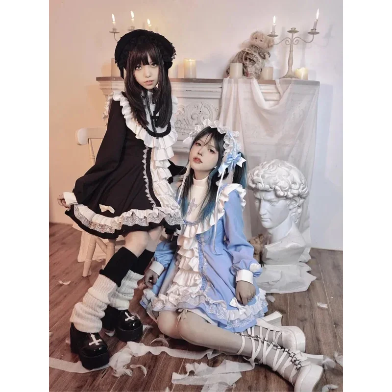 Sky05 Abito Lolita OP gotico giapponese Donna Vittoriano Croce Ricamo Increspature Cosplay Strega Abiti da cameriera Ragazze Dolce Party99Ji *