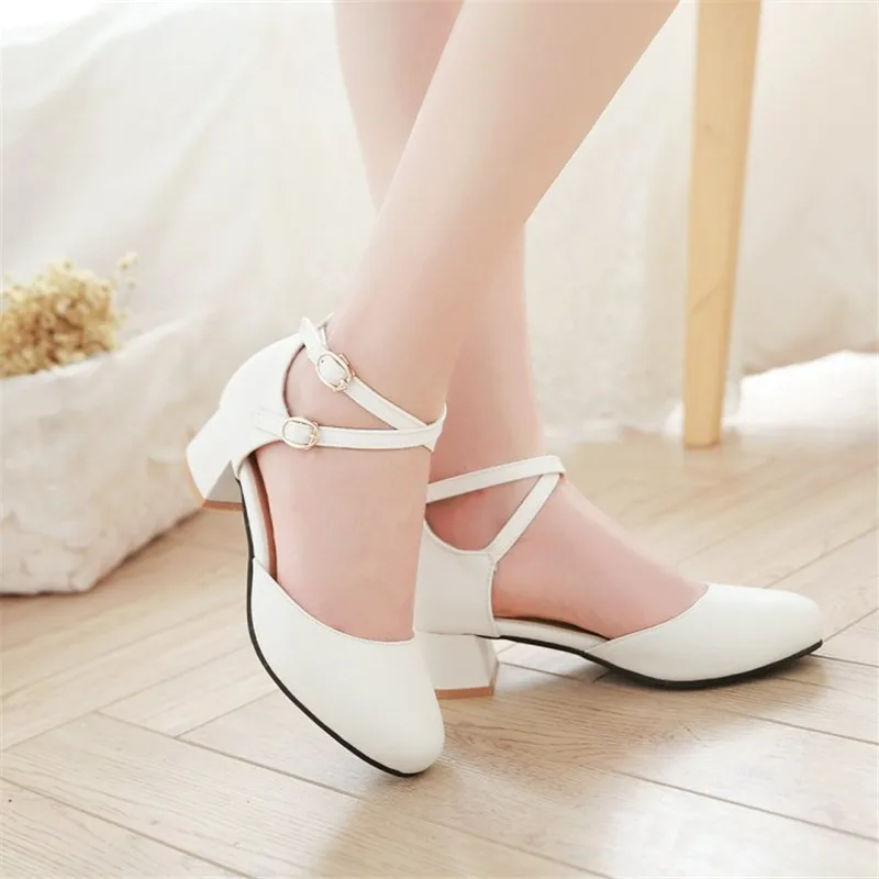 Plus Size 32-43 Girls High Heel Shoes Round Toe Woman Heel Pumps Women\'s Thick Heel Pumps Party Wedding Footwear