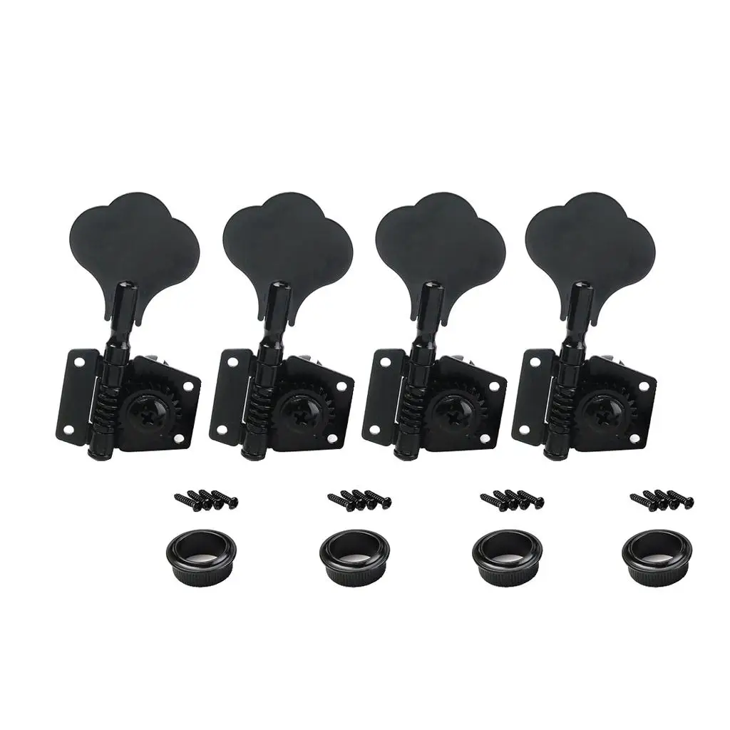 Tooyful Guitar Accessory 4Pcs Right Handed Machine Head Tuning Pegs Club Button Black Set Christmas Gift for Bass Guitar