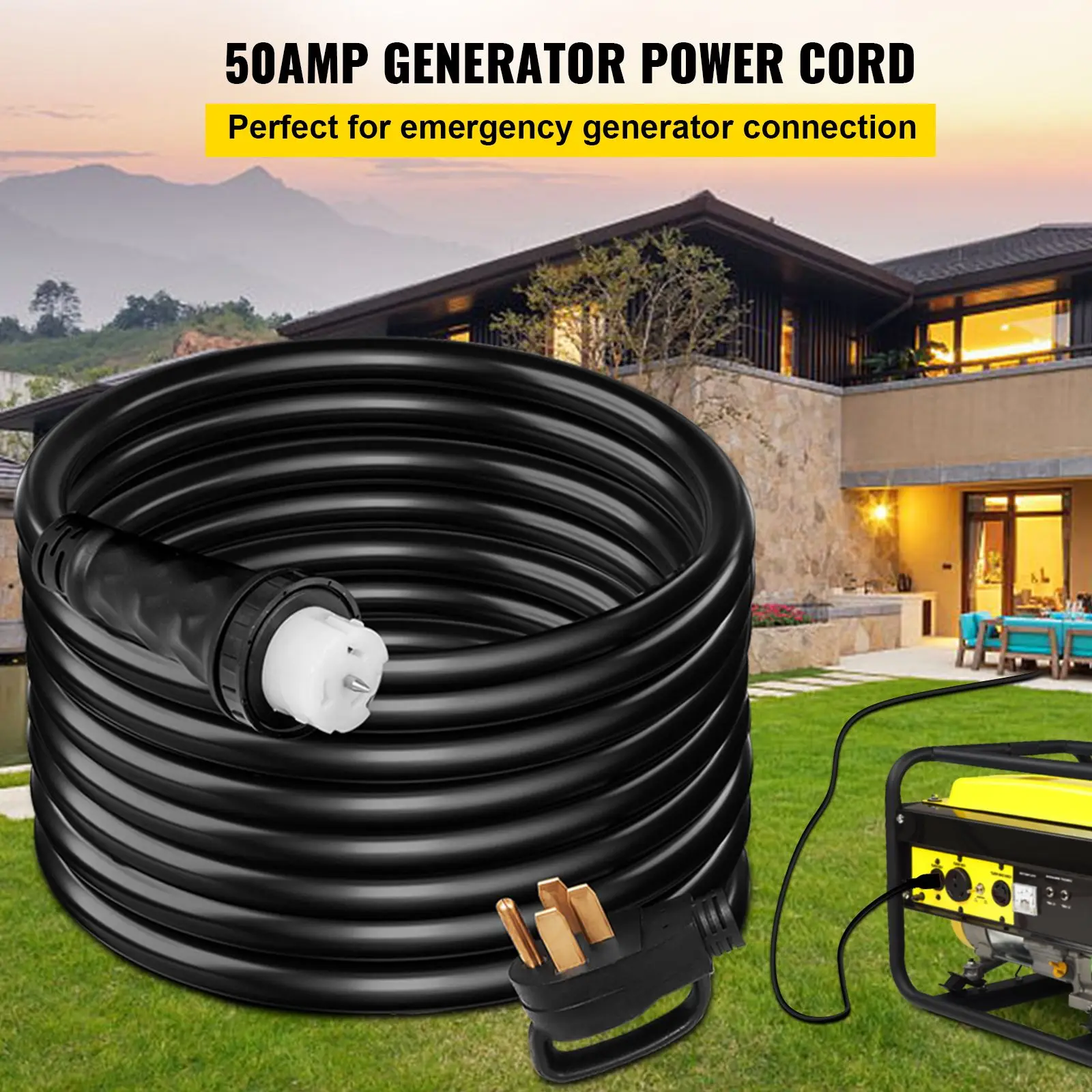 75Ft 50 Amp Generator Extension Cord,N14-50P & SS2-50R & CS6364 4 Prong, 50 Amp Generator Cord 125V 250V with Twist Lock