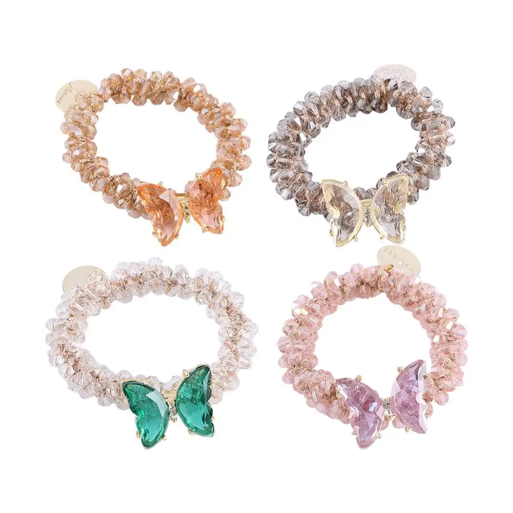 New Elegant Crystal Butterfly Ins Style Temperament Crystal Beaded Hair Rope Scrunchies Hair Ties Elastic Hair Bands