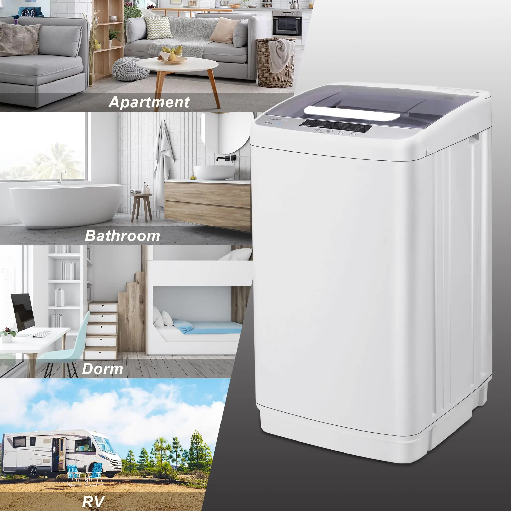 Full Automatic Washer Machine Portable Washing Machine 1.7 Cu.Ft.Laundry Washer Spin with 10 Wash Programs& LED Display