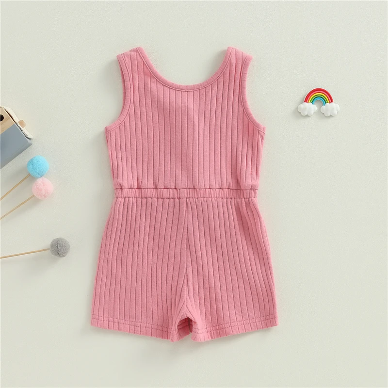 Baby Kid Girls Boys Ribbed Jumpsuit Playsuit Solid Color Sleeveless Romper Shorts for Toddler Summer Clothes