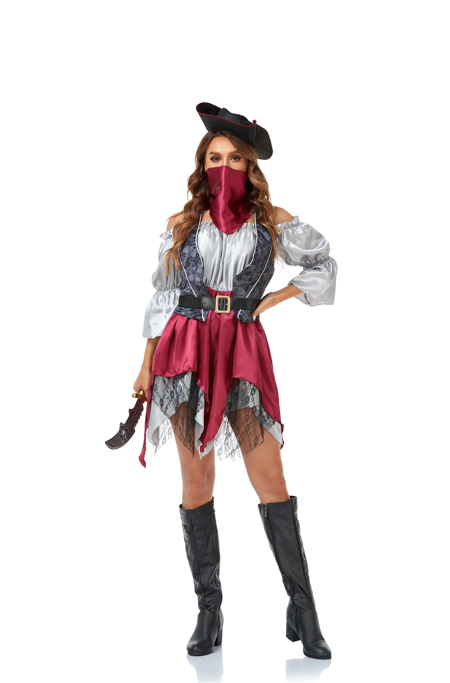 Halloween Carnival Party Caribbean Pirate Cosplay Costume Stage Performance Captain Huntress Fancy Dress