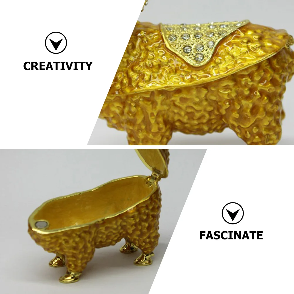 

Sheep Shaped Jewelry Box Enamel Trinket Storage For Rings Necklaces Earrings Alloy Rhinestone Organizer Desktop Decor Accessory