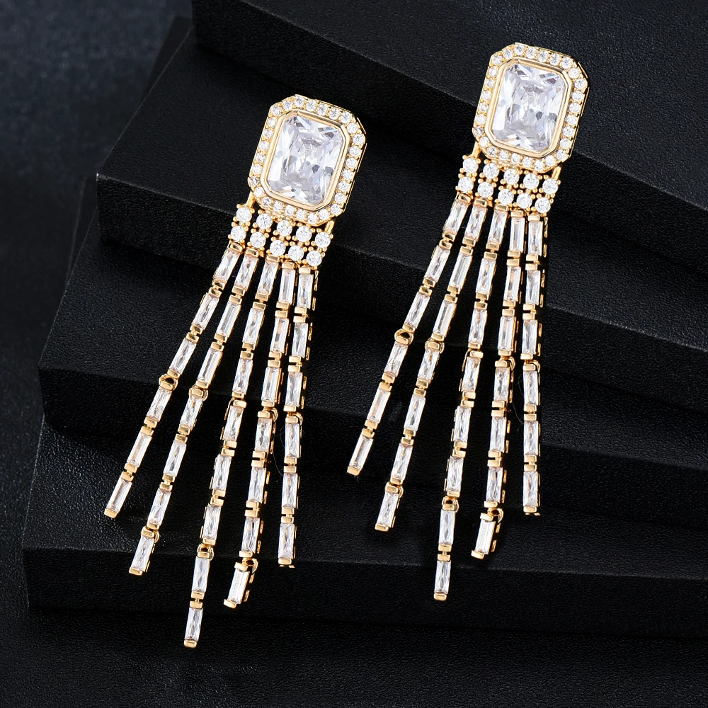 Soramoore Trend Luxury Gorgeous Long Tassel Earrings For Women CZ Wedding Bridal Jewelry Gift Nigerian Qatar Women Earrings Gift