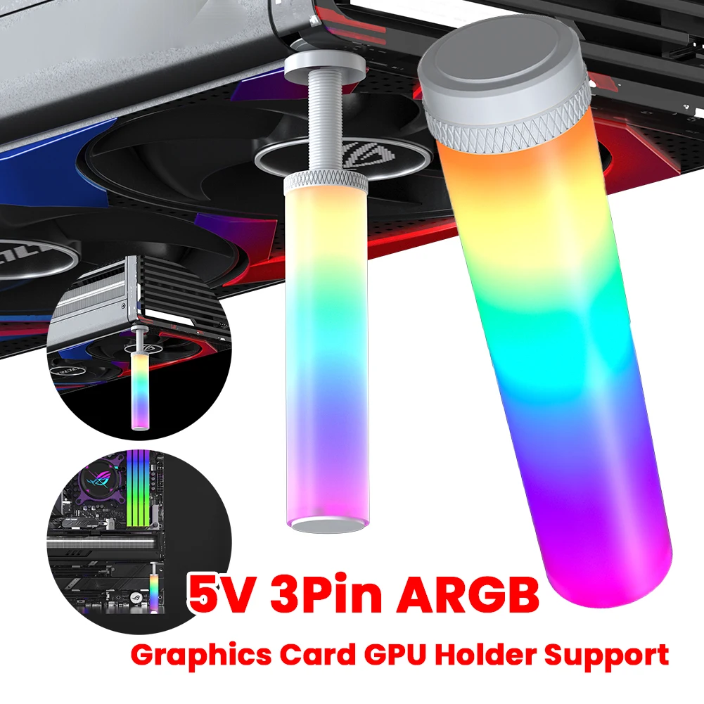 5V 3Pin ARGB Graphics Card Holder Adjustable Telescopic Rotary GPU Support Bracket Aluminum Alloy Magnet Base for ATX/MATX/ITX