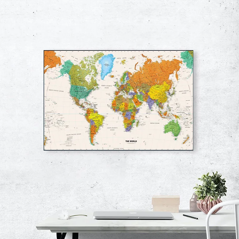 O mapa do mundo a2 59*42cm pintura em tela arte da parede cartaz artesanato escritório sala de estar material escolar decorativo pendurado imagem