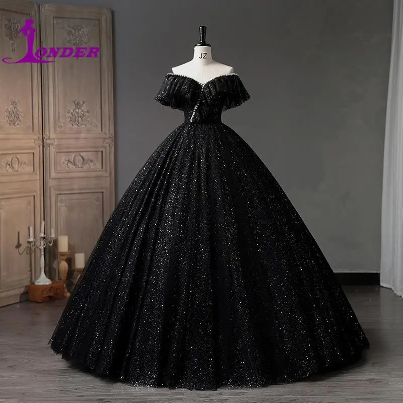 Robes de Quinceanera noires brillantes, robe de Rhde perles sans bretelles, robes de Quinceanera à col bateau exquises pour les jours formels, 15