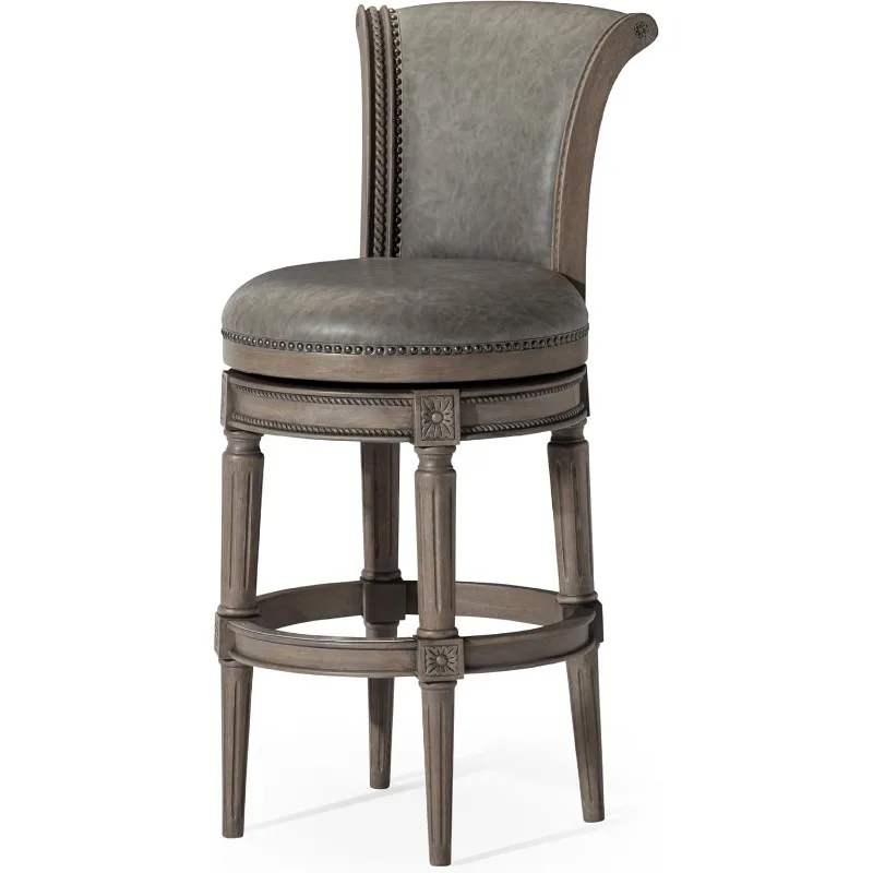 

Maven Lane Pullman 31 Inch Tall Bar Height Upholstered Barstool with Back in Reclaimed Oak Finish with Ronan Stone Vegan Leather