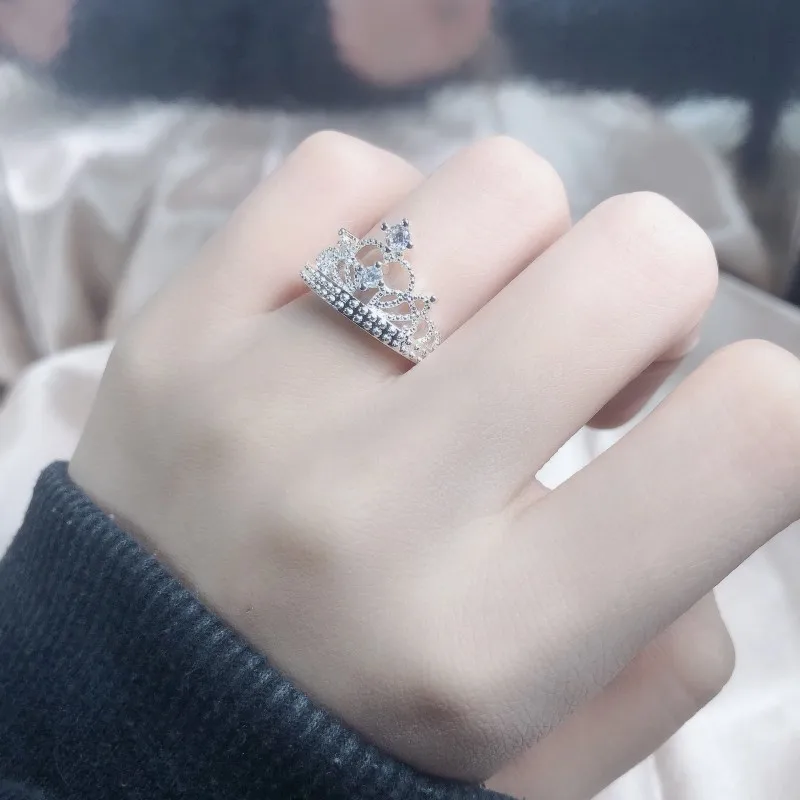 New Jewelry Boutique 925 Silver Luxury Micro-inset Zircon Crown Ring Wedding Party Birthday Gift