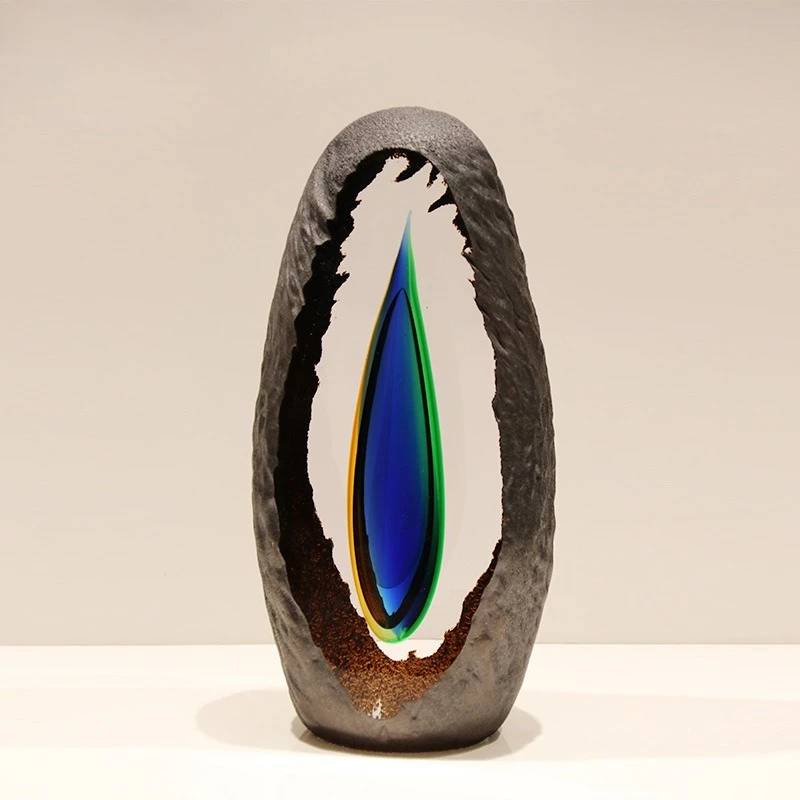 Creative Art Crystal Glazed Vase Hollow Transparent Design Colored Water Droplet Inlaid Decorative Vase Home Ornament