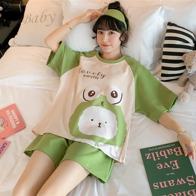 Two-Piece Sets of Pajamas Spring and Autumn New Cartoon Bear Students Wear Homewear Set Women\'s Long-Sleeved Pajamas Pullover