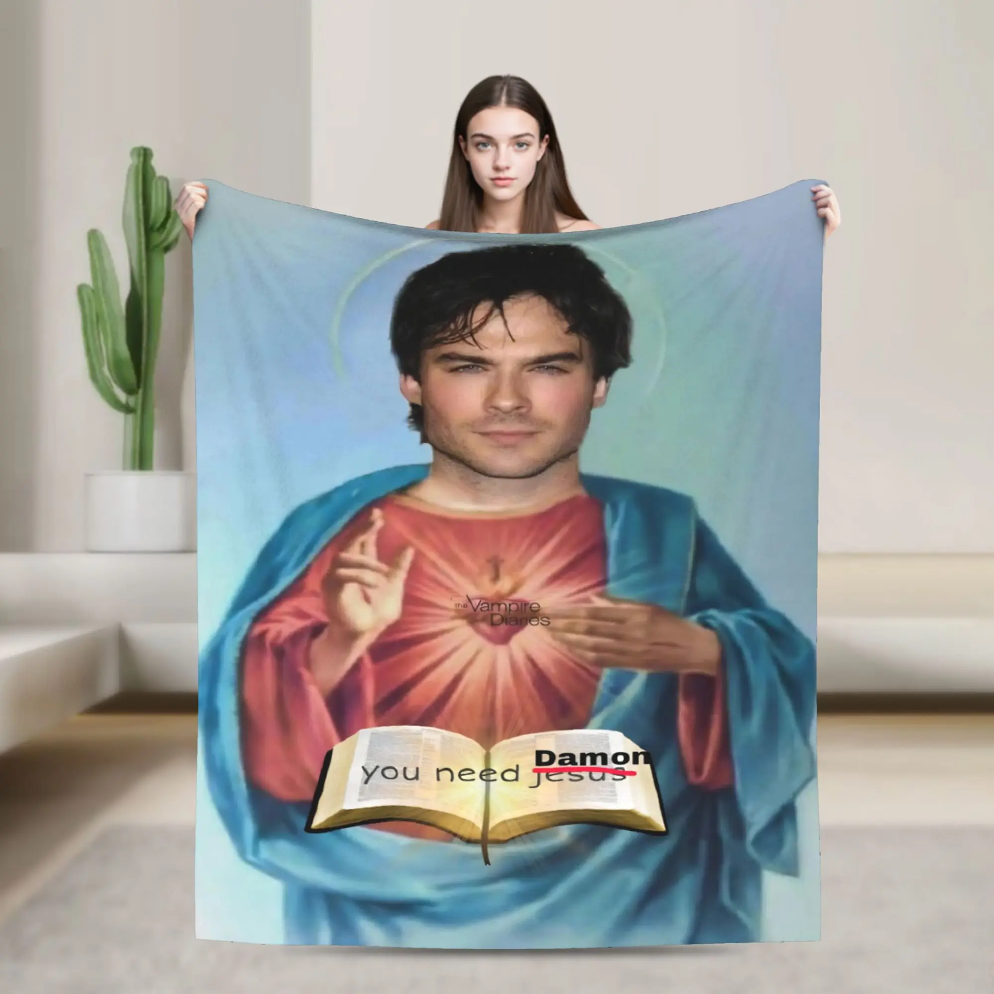 The Vampire Diaries Jesus Damon Salvatore Blanket Soft Plush Bedding Throws For Outdoor Office Flannel Bedspread Bed Cover