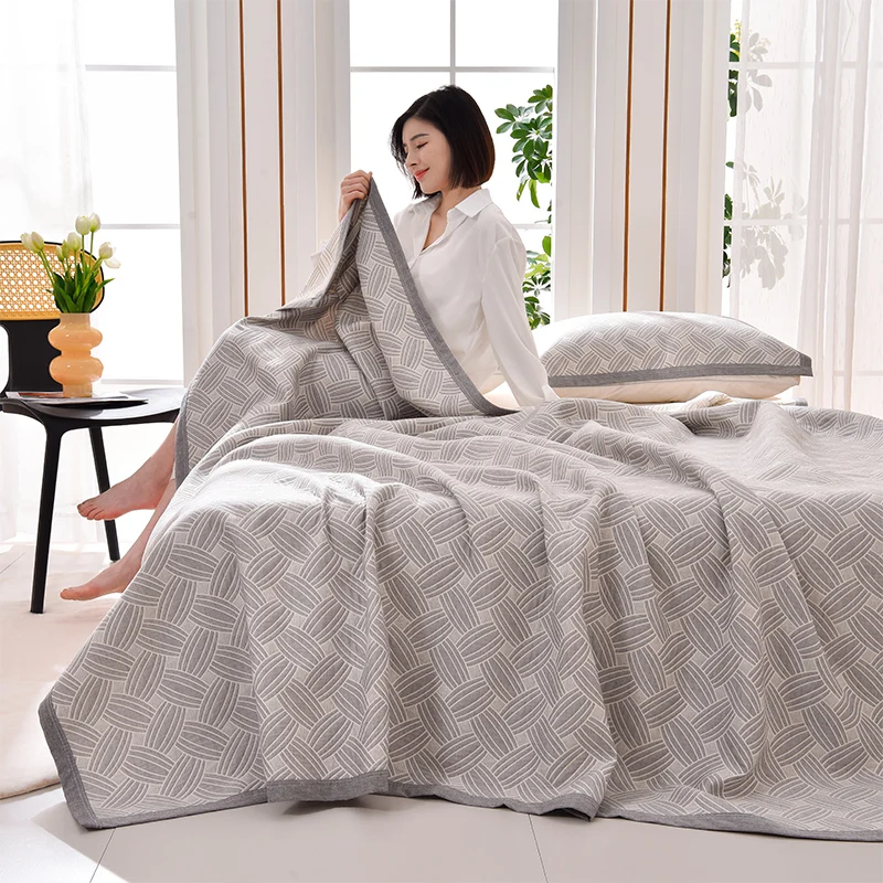 

100% Cotton blanket summer bed linen Jacquard Bed blankets 3 layers bedspreads and coverlets stitch Plaid home bedding bed Sheet