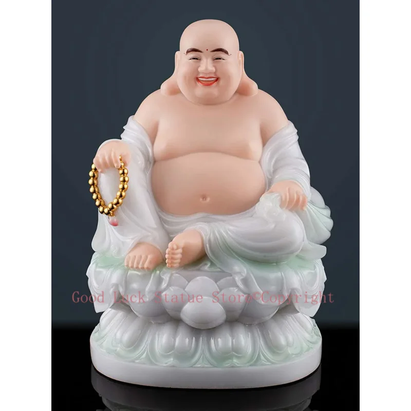 

2025 High grade white jade good luck Maitreya Buddha God of Wealth statue HOME Company worship Recruit money Prosper business