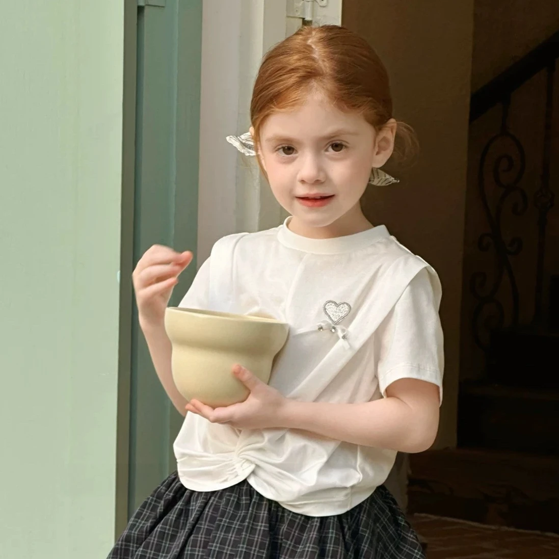 Girls T-shirt 2026 Spring and Autumn New Children's Clothing Girls Baby French Temperament Elegant Cotton Loose T-shirt