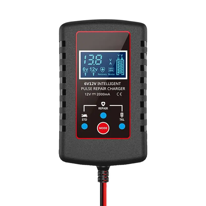 

Auto Battery Charger 6V/12V LCD Display Battery Charger Maintainer Multifunctional Battery Maintenance Supplies With Alligator