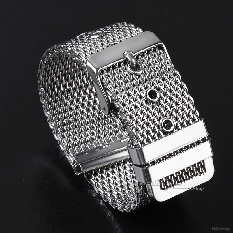 1.0 pulseira de relógio de aço inoxidável com laço de malha milanesa para pulseira universal dw 18mm 20mm 22mm 24mm pulseira para omega
