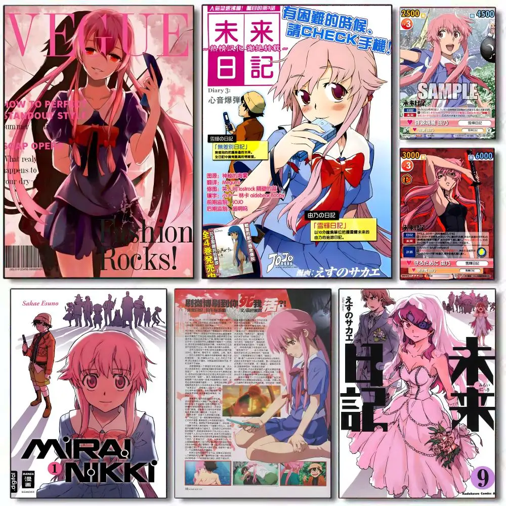 Cartoon M-Mirai Nikki Anime-Poster, Poster-Gemälde mit Drucken, für Zuhause, Schlafzimmer, Wohnzimmer, Dekoration, Geschenk
