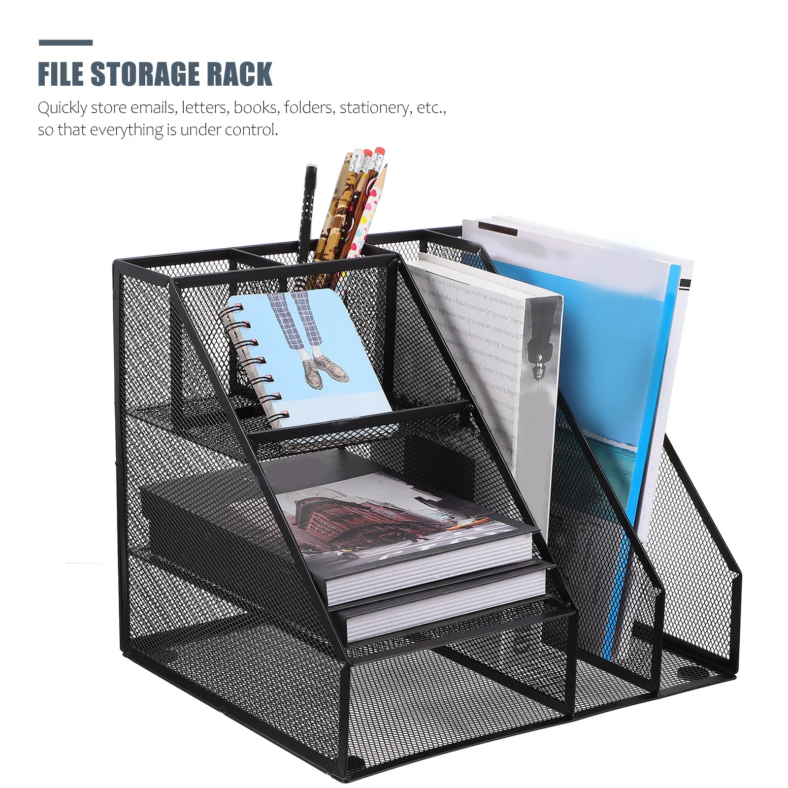 

1Pcs Multi-Compartment File Storage Holder Premium Iron Desktop Document Rack for Office Dorm Organization Shelf