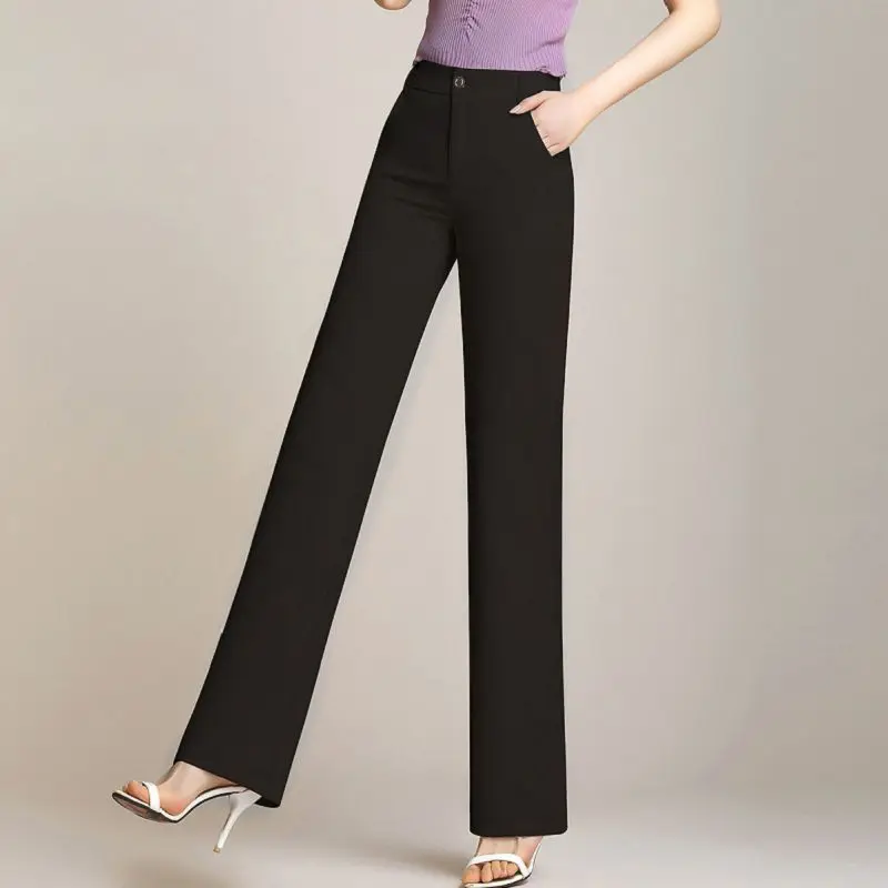 

2024 New High Waist Wide Leg Women's Pants Autumn and Winter Buttons Female Elegant Minimalism Straight Loose Trousers Z44