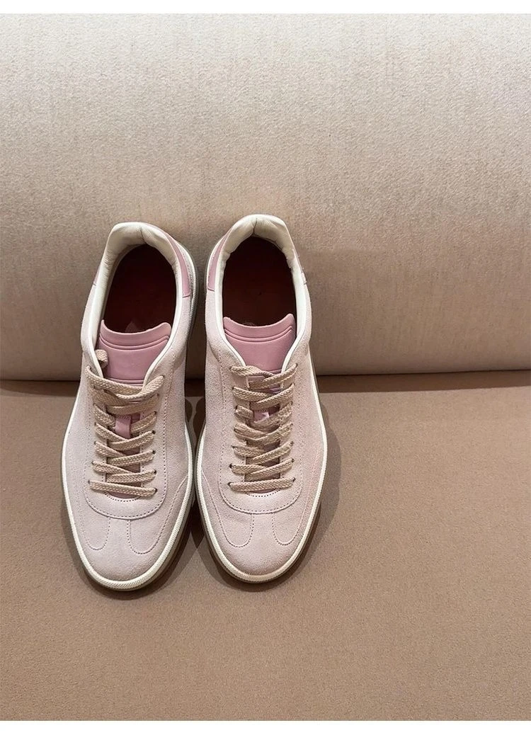 

women old money retro trainers 2026 new pink genuine leather thick sole height increasing casual sports sneakers
