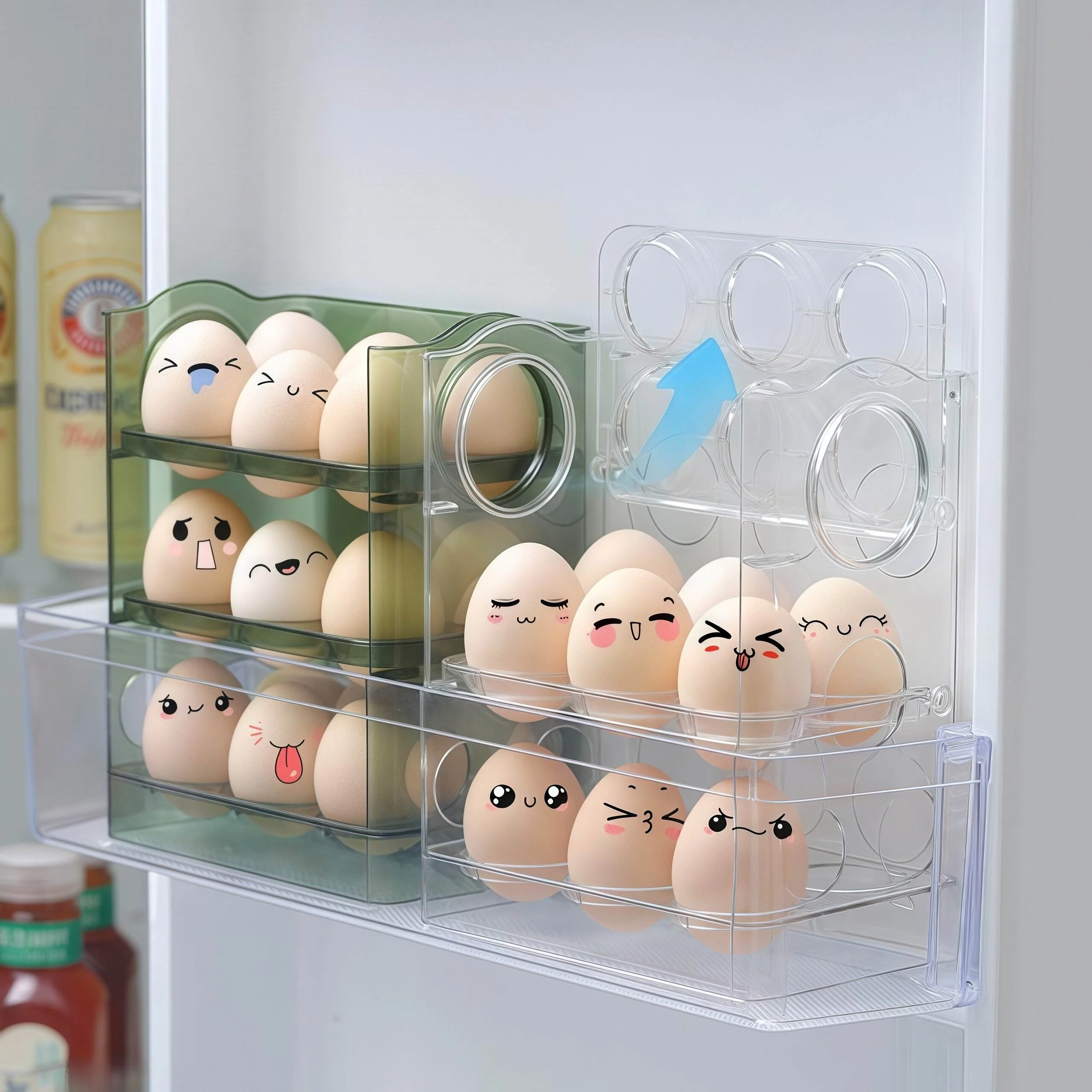 

Egg Storage Box Refrigerator Side Door Special Freshness Reversible Egg Rack Kitchen Storage Organizer Tool Durable PET Material