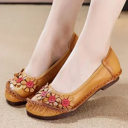Beige flats ladies luxury genuine leather loafers breathable shoes womens shallow moccasins walking shoe