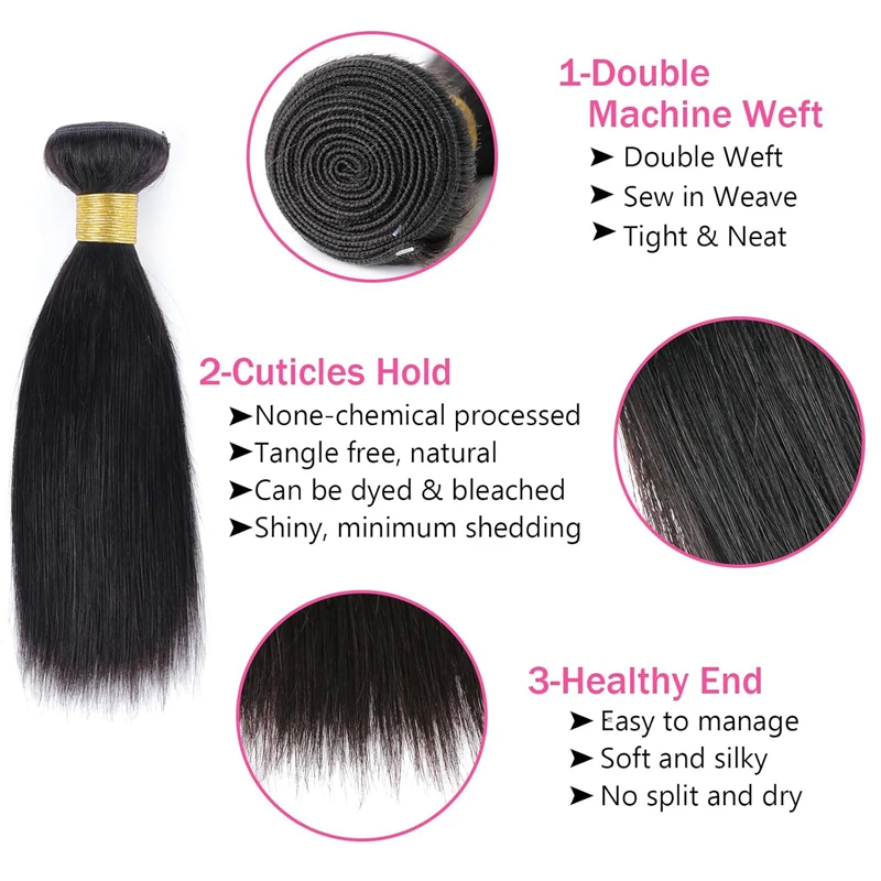 10 Inch Straight Human Hair Bundles Double Weft Hair Extensions 100g/PC Natural Color Brazilian Virgin Hair Full End 10A Grade