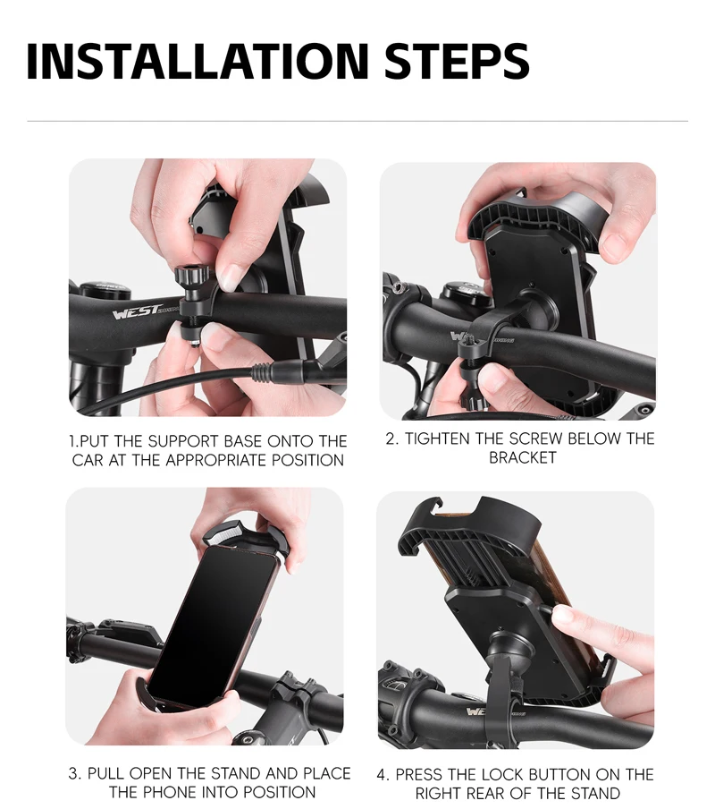WEST BIKING Selbstverriegelnder Handyhalter für Fahrrad, Motorrad, E-Bike, universeller Anti-Rüttel-Handyhalter, Lenker-/Rückspiegelhalterung – Detail 11