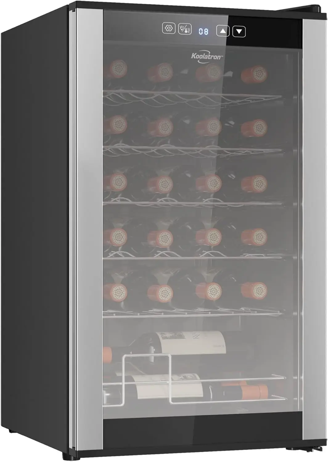 24 Bottle Refrigerator Compressor Wine Cooler Black Freestanding Wine Cellar with UV-Blocking Glass for Red White