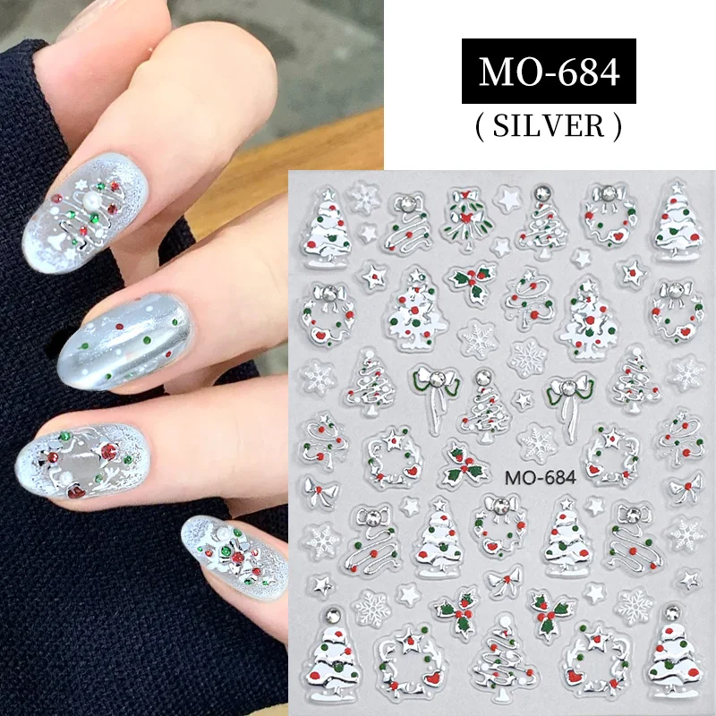 1개 크리스마스 네일 스티커 럭셔리 크리스탈 만화 크리스마스 트리 백 글루 네일 아트 스티커 DIY 신상 3D 네일 장식