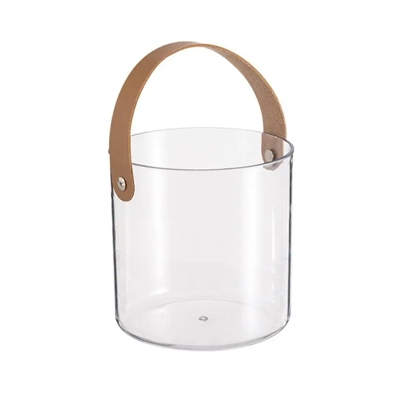 A20I Nordic Portable Plastic Fruit Bowl Transparent Ice Wine Snacks Fruit Storage Basket Plain Leather Handle S